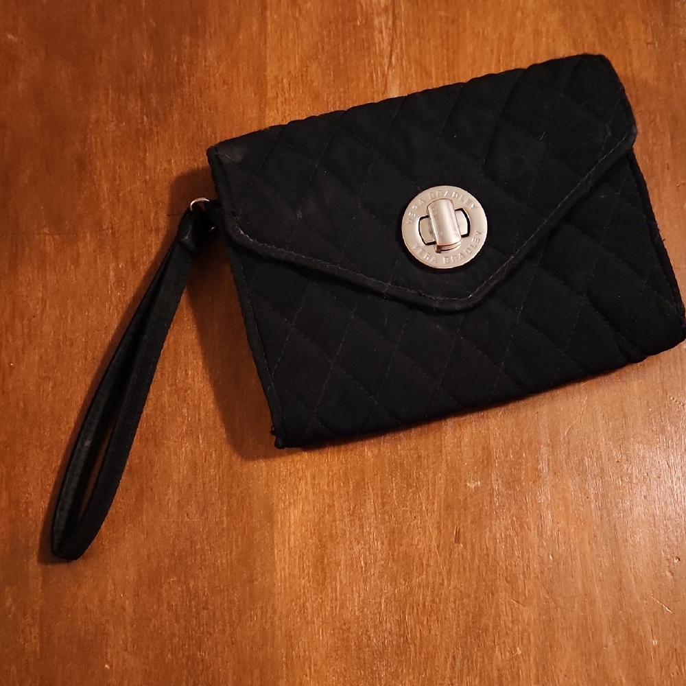 Vera Bradley Black Quilted Wristlet With Silver Accent